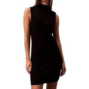 Black Mock Neck Sweater Mini Dress Women's Medium M Slit Similar to Reformation